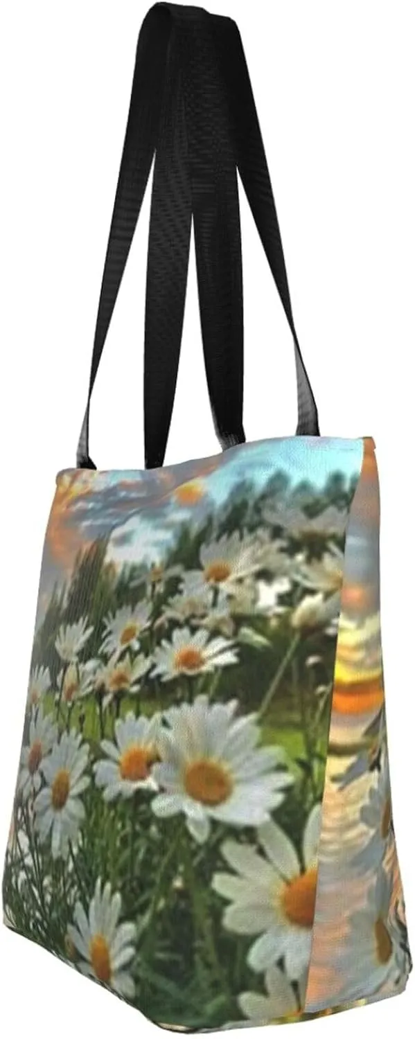 D-aisy Tote Shopping Bag, Hobo Bag Casual Handbag Large Capacity Shopping Work Bag. Black