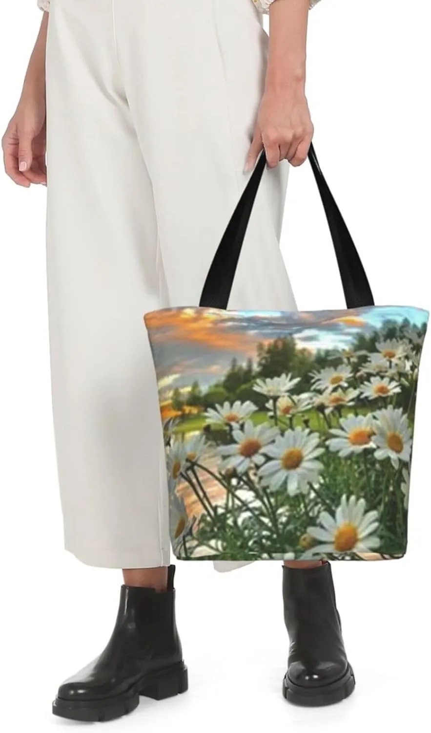 D-aisy Tote Shopping Bag, Hobo Bag Casual Handbag Large Capacity Shopping Work Bag. Black