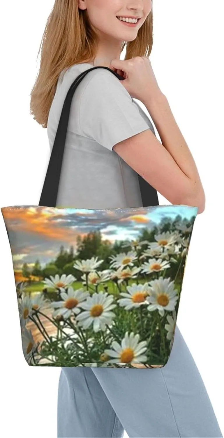 D-aisy Tote Shopping Bag, Hobo Bag Casual Handbag Large Capacity Shopping Work Bag. Black
