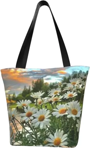 D-aisy Tote Shopping Bag, Hobo Bag Casual Handbag Large Capacity Shopping Work Bag. Black