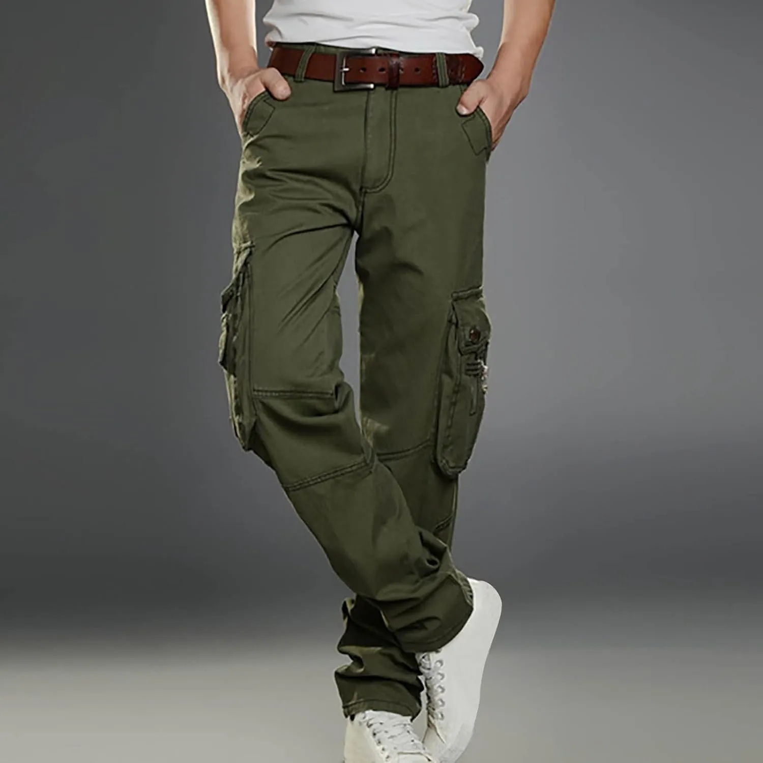 Dademeo Men Military Cargo Pants Combat Trousers Cotton Straight Leg Stretchy Active Pants Athletic Travel Pants with Pockets