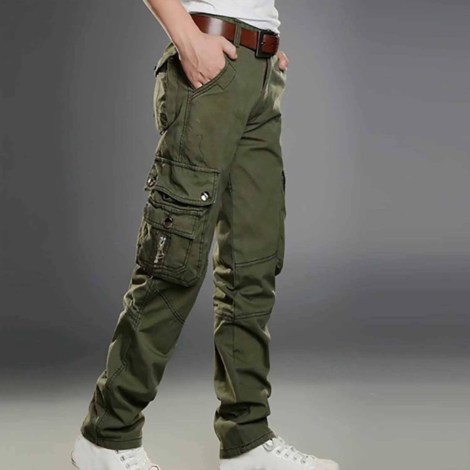 Dademeo Men Military Cargo Pants Combat Trousers Cotton Straight Leg Stretchy Active Pants Athletic Travel Pants with Pockets