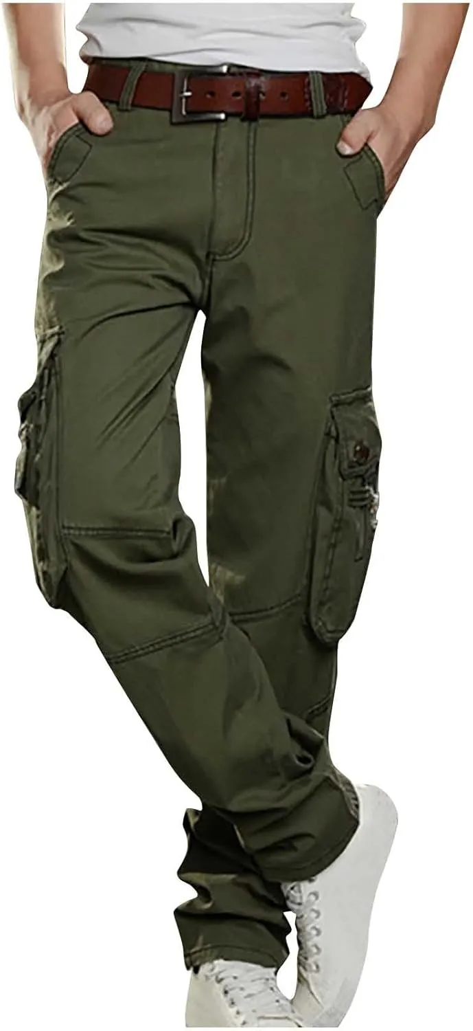 Dademeo Men Military Cargo Pants Combat Trousers Cotton Straight Leg Stretchy Active Pants Athletic Travel Pants with Pockets