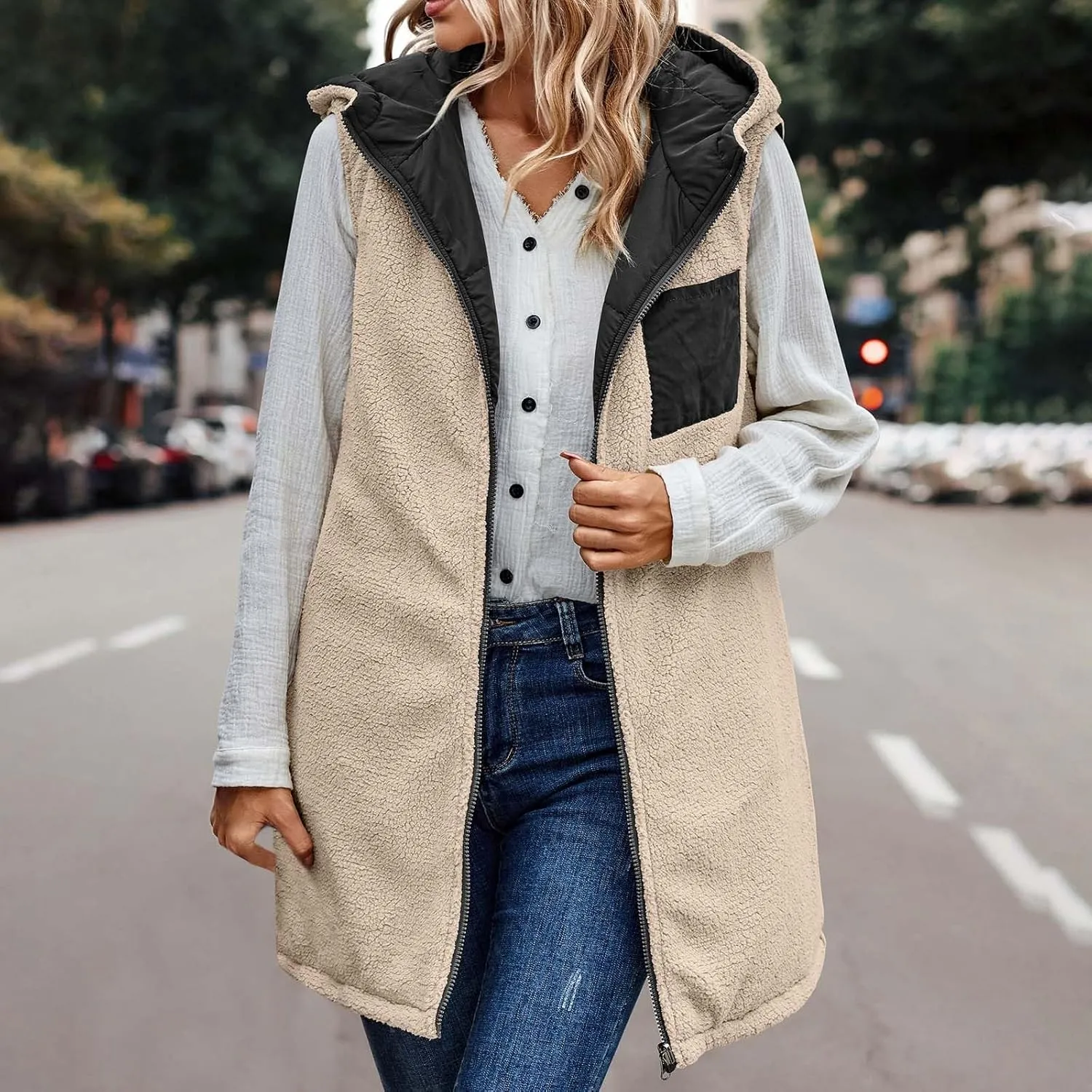 Dademeo Womens Warm Winter Coats Reversible Fleece Long Hooded Puffer Jackets Outerwear 2023 Fashion Solid Cotton Trench Coat