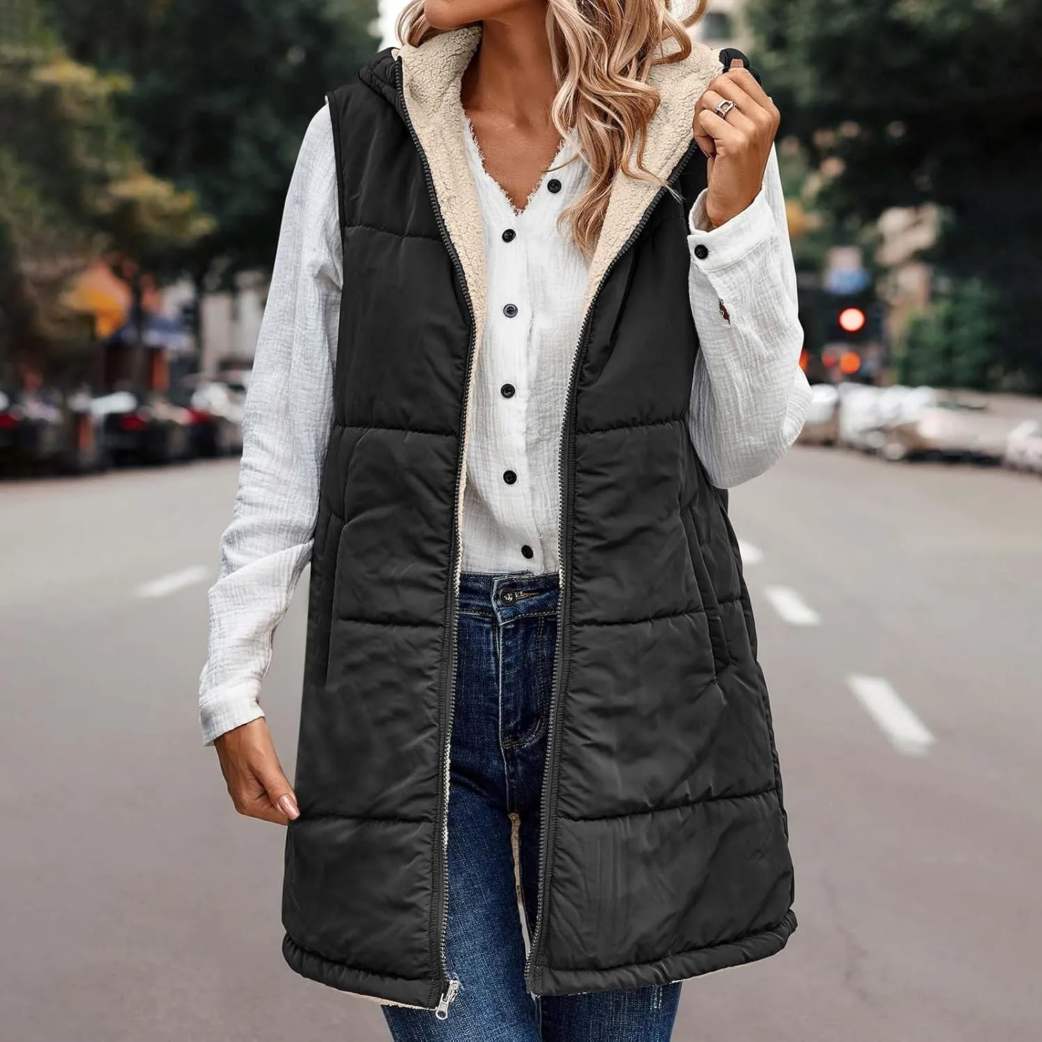 Dademeo Womens Warm Winter Coats Reversible Fleece Long Hooded Puffer Jackets Outerwear 2023 Fashion Solid Cotton Trench Coat