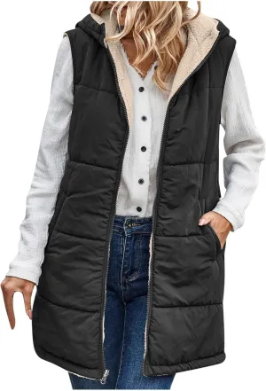 Dademeo Womens Warm Winter Coats Reversible Fleece Long Hooded Puffer Jackets Outerwear 2023 Fashion Solid Cotton Trench Coat