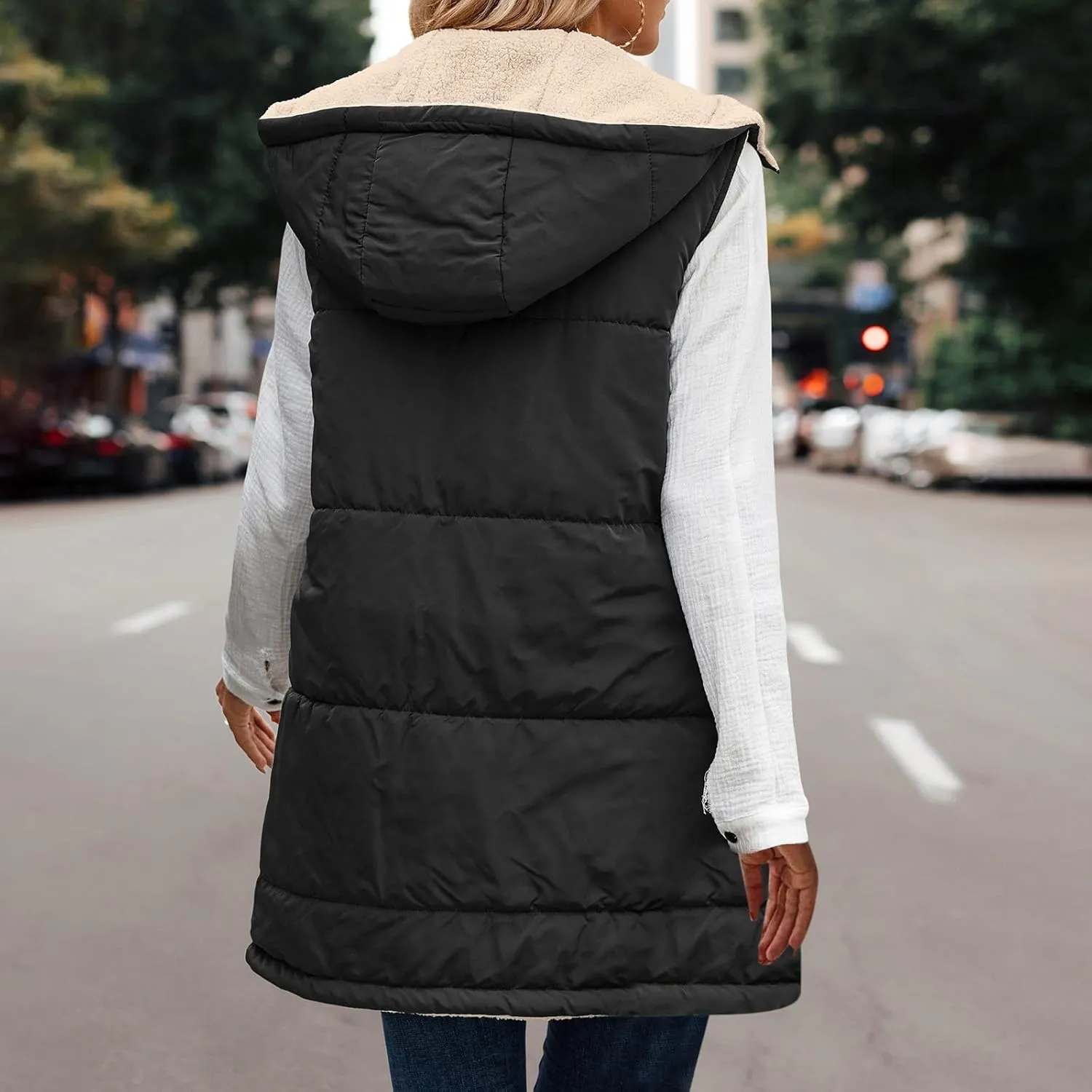 Dademeo Womens Warm Winter Coats Reversible Fleece Long Hooded Puffer Jackets Outerwear 2023 Fashion Solid Cotton Trench Coat
