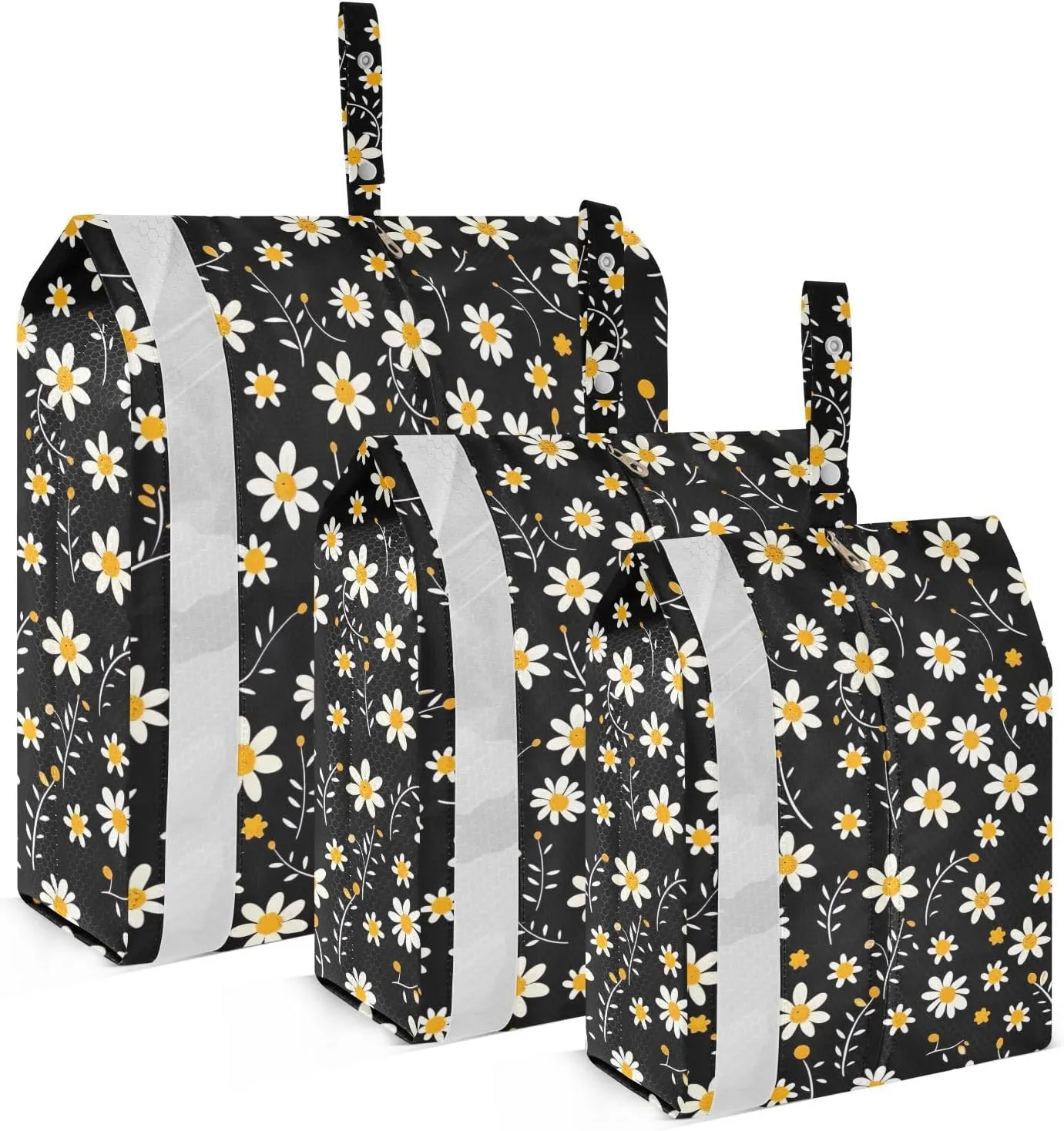 Daisy on Dark Travel Storage Bag with Lanyard - Portable Lightweight Classified Storage Bag with Zipper, Dust and Waterproof Travel Packing Cube for Suitcase,3 Pieces