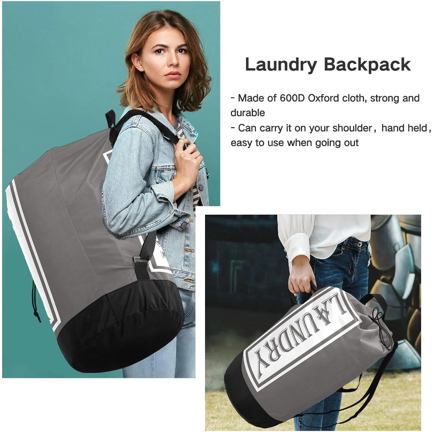 Dark Gray Nylon Travel Laundry Bag for Luggage Dirty Heavy Duty Dirty Clothes Organizer with Drawstring Closure & Shoulder Straps Drawstring Hamper Liner for College Dorm Factories Apartment