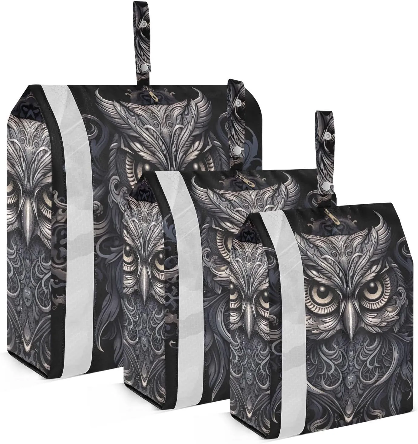 Dark Owl Travel Storage Bag with Lanyard - Portable Lightweight Classified Storage Bag with Zipper, Dust and Waterproof Travel Packing Cube for Suitcase,3 Pieces