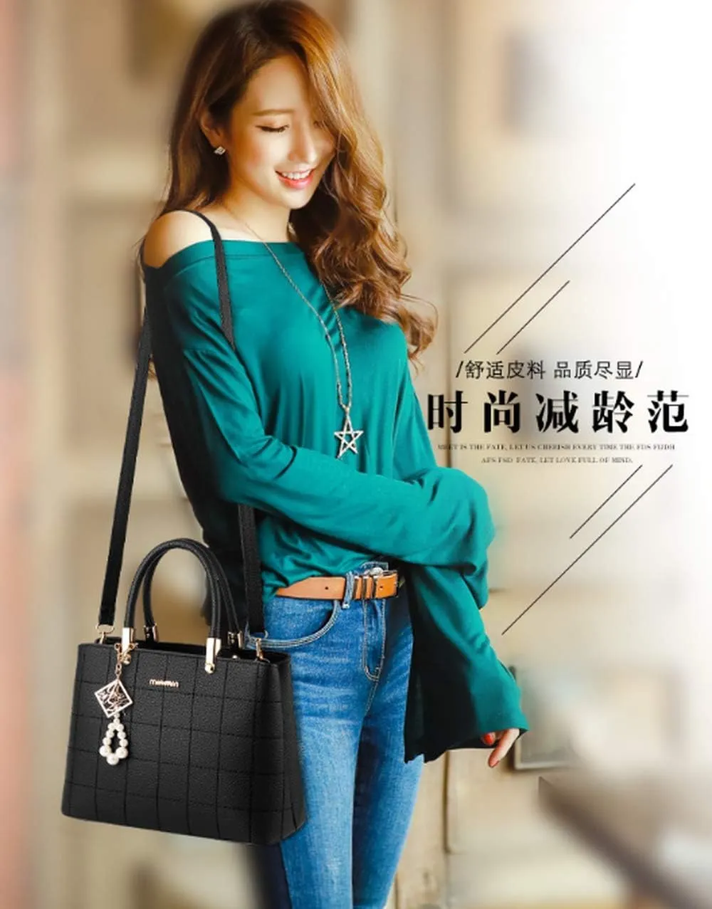 Dayfine Women's Handbag PU Pendant Elderly Large Capacity Shoulder Shopping Bag