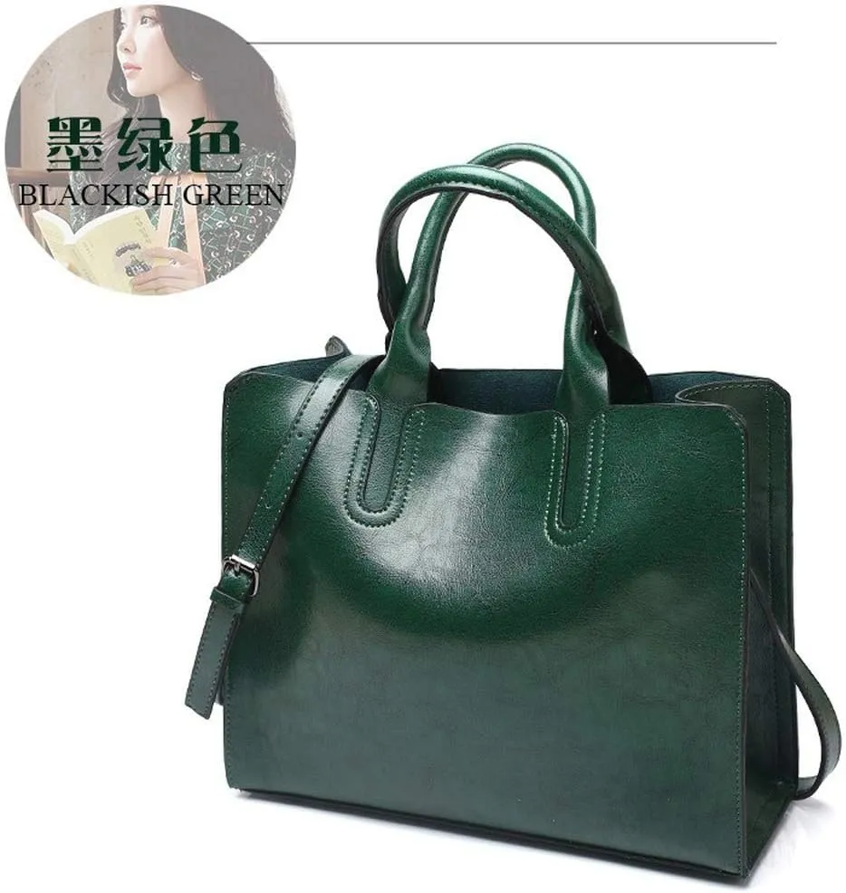 Dayfine Women's Large Capacity Handbag Retro Oil Wax PU Leather Shoulder Shopping Bag