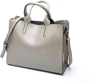 Dayfine Women's Large Capacity Handbag Retro Oil Wax PU Leather Shoulder Shopping Bag