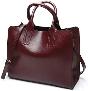 Dayfine Women's Large Capacity Handbag Retro Oil Wax PU Leather Shoulder Shopping Bag