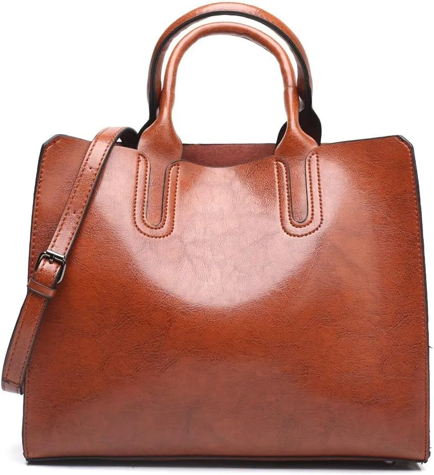 Dayfine Women's Large Capacity Handbag Retro Oil Wax PU Leather Shoulder Shopping Bag