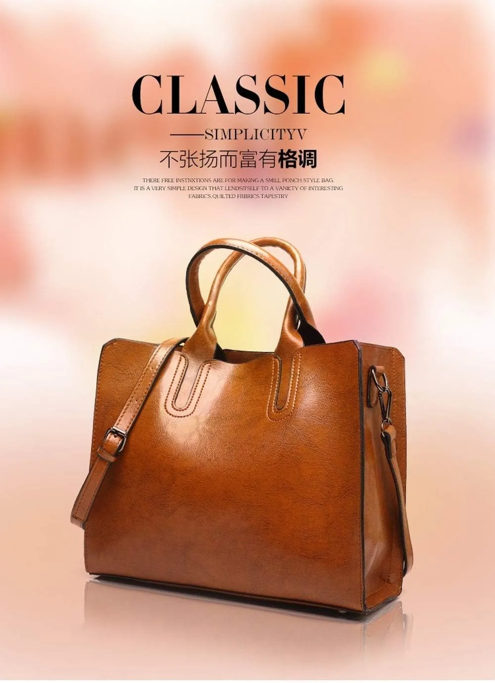Dayfine Women's Large Capacity Handbag Retro Oil Wax PU Leather Shoulder Shopping Bag