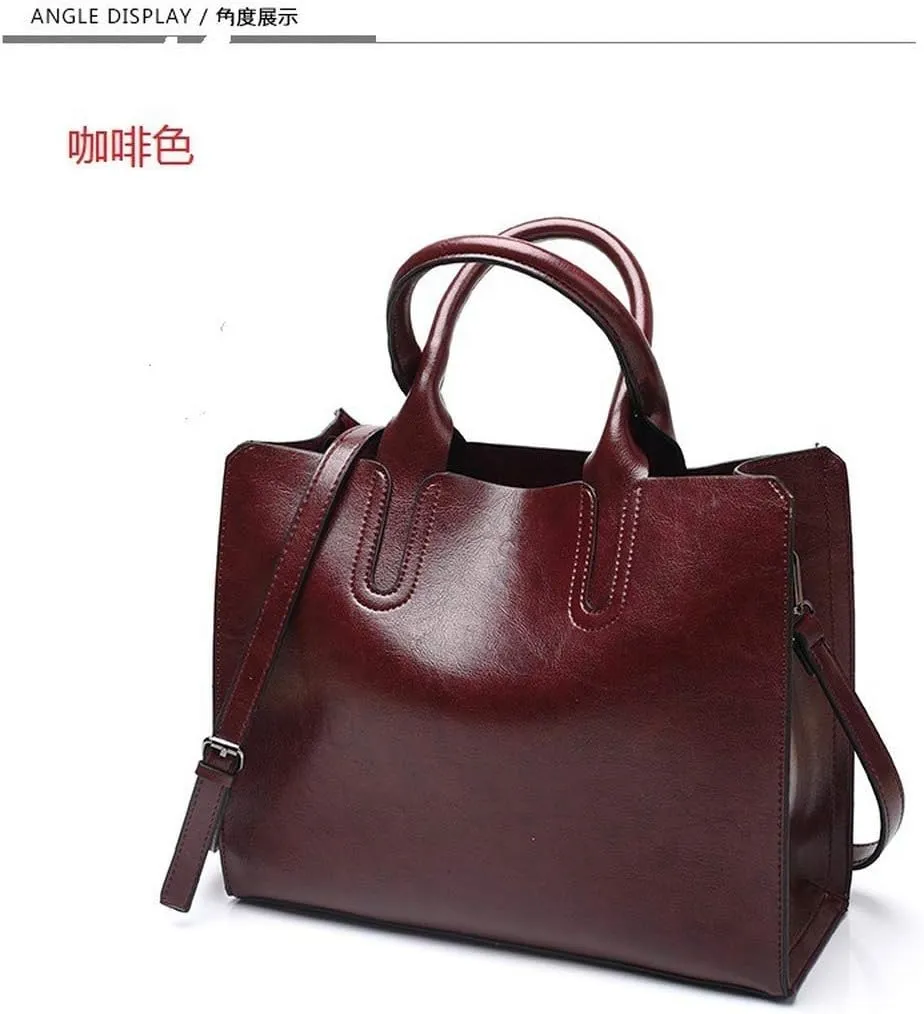 Dayfine Women's Large Capacity Handbag Retro Oil Wax PU Leather Shoulder Shopping Bag