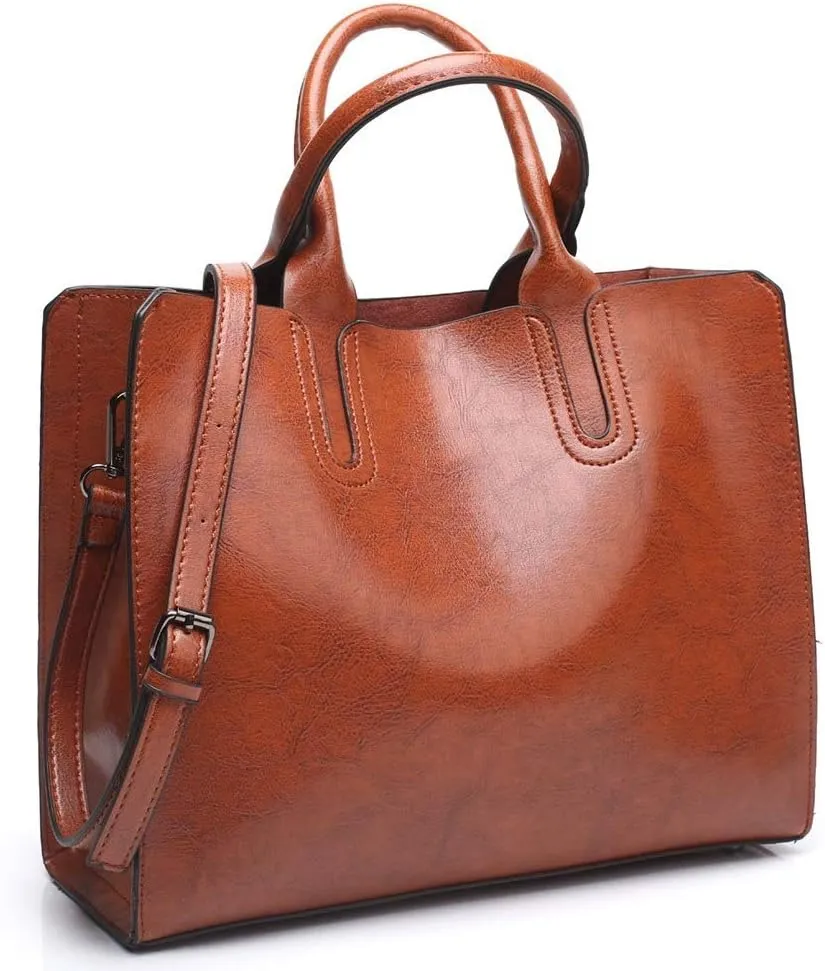 Dayfine Women's Large Capacity Handbag Retro Oil Wax PU Leather Shoulder Shopping Bag