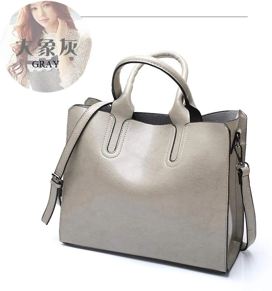 Dayfine Women's Large Capacity Handbag Retro Oil Wax PU Leather Shoulder Shopping Bag