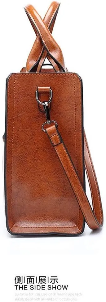 Dayfine Women's Large Capacity Handbag Retro Oil Wax PU Leather Shoulder Shopping Bag