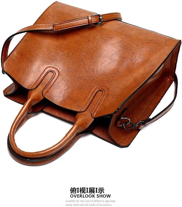 Dayfine Women's Large Capacity Handbag Retro Oil Wax PU Leather Shoulder Shopping Bag