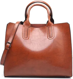 Dayfine Women's Large Capacity Handbag Retro Oil Wax PU Leather Shoulder Shopping Bag