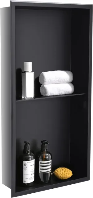 DAYONE Matte Black Shower Niche 12" X 24" NO Tile Needed, Stainless Steel Rectangular Bathroom Wall Soap Niche, Alcove Douche De Niche Salle De Bain, Double Shelf Shower Nook Insert