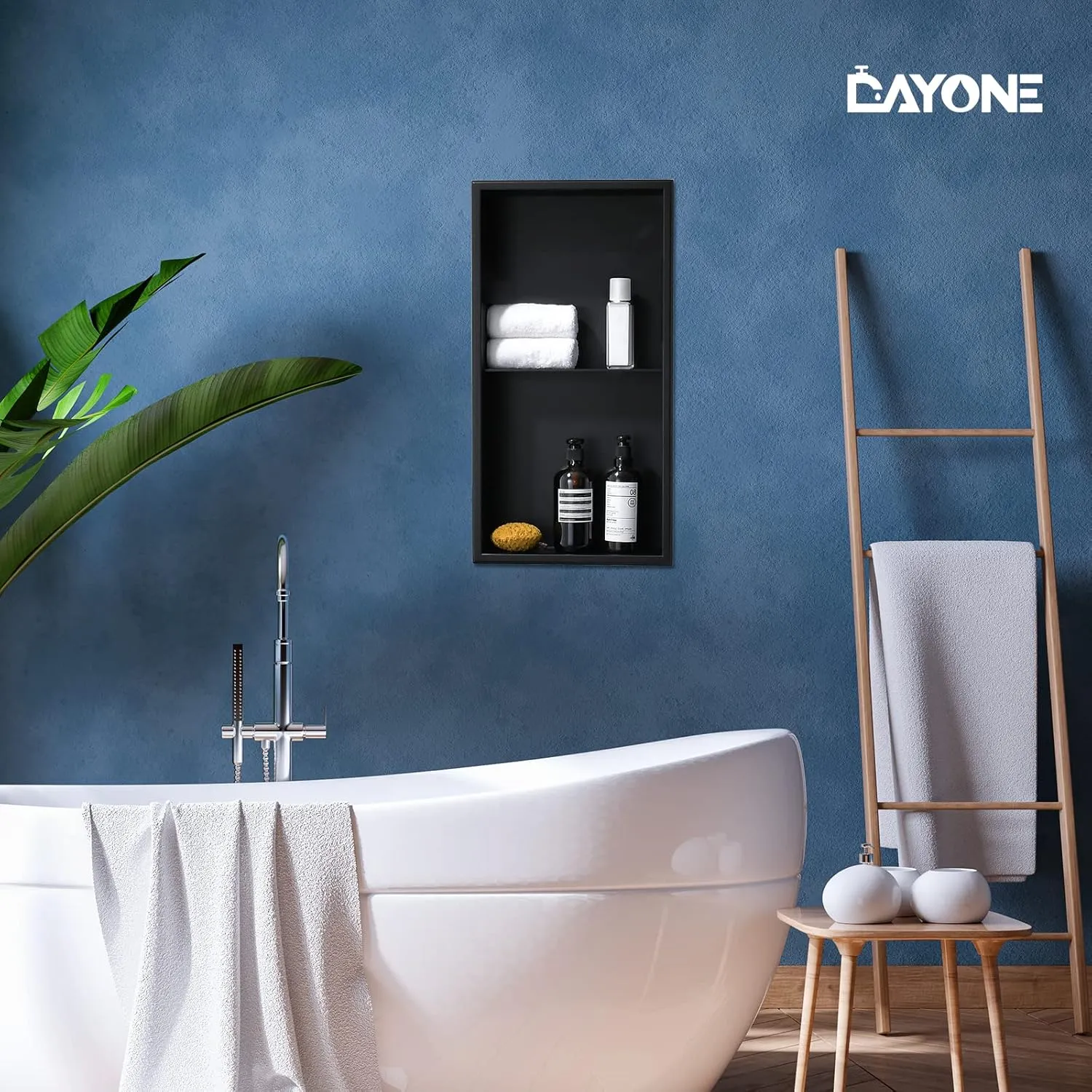 DAYONE Matte Black Shower Niche 12" X 24" NO Tile Needed, Stainless Steel Rectangular Bathroom Wall Soap Niche, Alcove Douche De Niche Salle De Bain, Double Shelf Shower Nook Insert