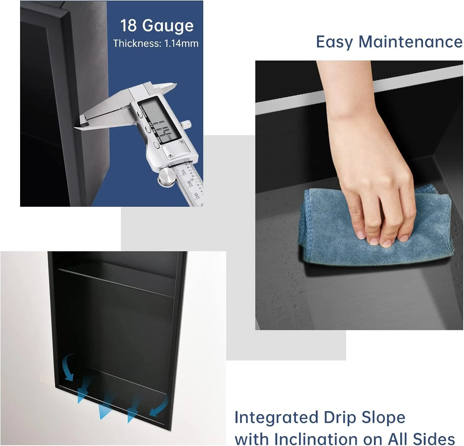 DAYONE Matte Black Shower Niche 12" X 24" NO Tile Needed, Stainless Steel Rectangular Bathroom Wall Soap Niche, Alcove Douche De Niche Salle De Bain, Double Shelf Shower Nook Insert