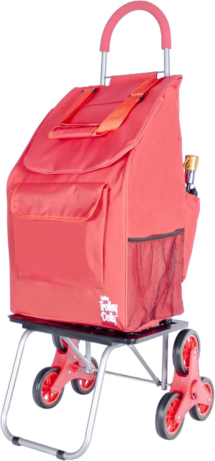 dbest products Stair Climber Bigger Trolley Dolly Shopping Cart, Red Shopping Grocery Foldable Cart Condo Apartment