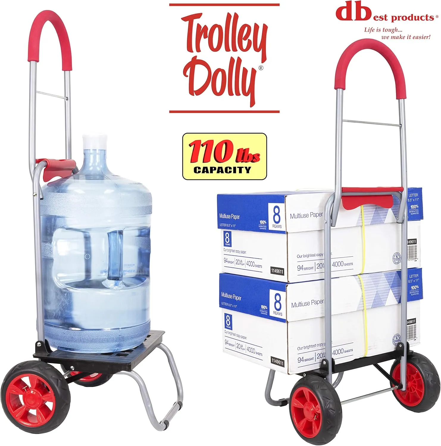 dbest products Trolley Dolly Red Foldable Shopping cart for Groceries with Wheels and Removable Bag and Rolling Personal Handtruck Standard