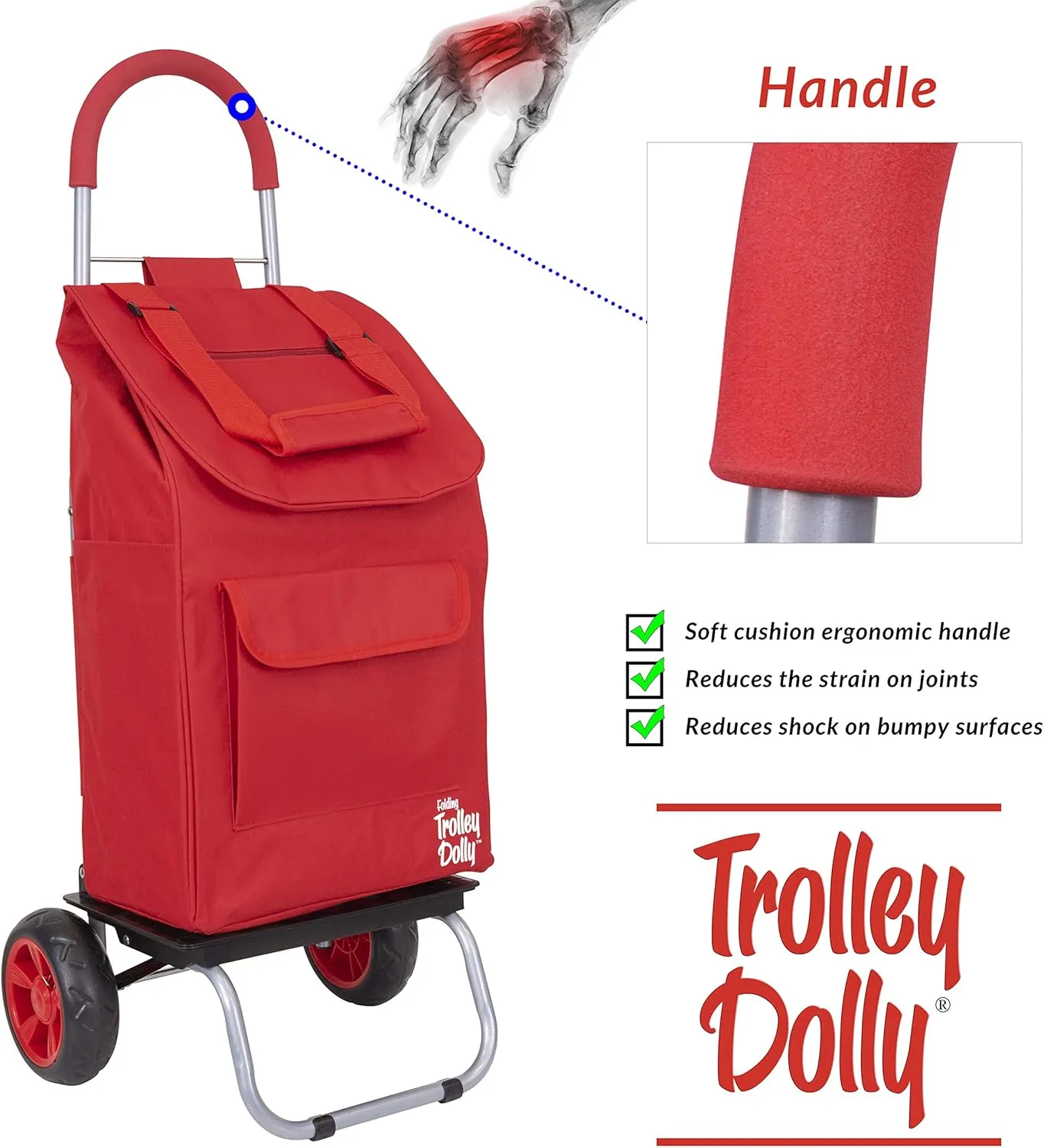 dbest products Trolley Dolly Red Foldable Shopping cart for Groceries with Wheels and Removable Bag and Rolling Personal Handtruck Standard