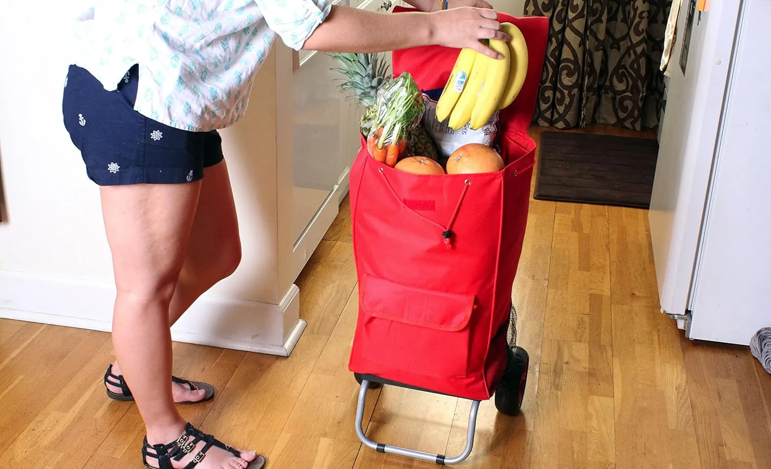 dbest products Trolley Dolly Red Foldable Shopping cart for Groceries with Wheels and Removable Bag and Rolling Personal Handtruck Standard