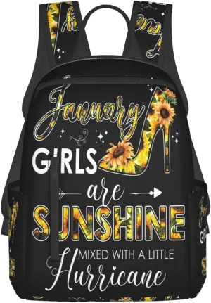December Womens Are Sunshine Mixed With A Little Hurricane Casual Backpacks Large Capacity Laptop Backpack Sports Rucksack Travel Daypack Adjustable Shoulder Strap Work Bag for Camping
