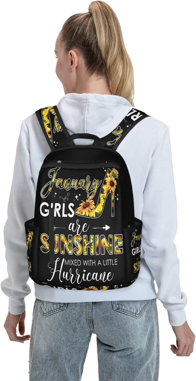 December Womens Are Sunshine Mixed With A Little Hurricane Casual Backpacks Large Capacity Laptop Backpack Sports Rucksack Travel Daypack Adjustable Shoulder Strap Work Bag for Camping