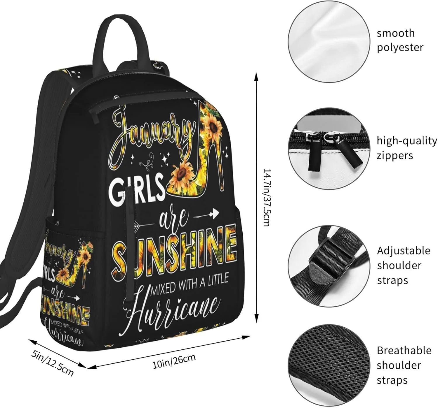 December Womens Are Sunshine Mixed With A Little Hurricane Casual Backpacks Large Capacity Laptop Backpack Sports Rucksack Travel Daypack Adjustable Shoulder Strap Work Bag for Camping