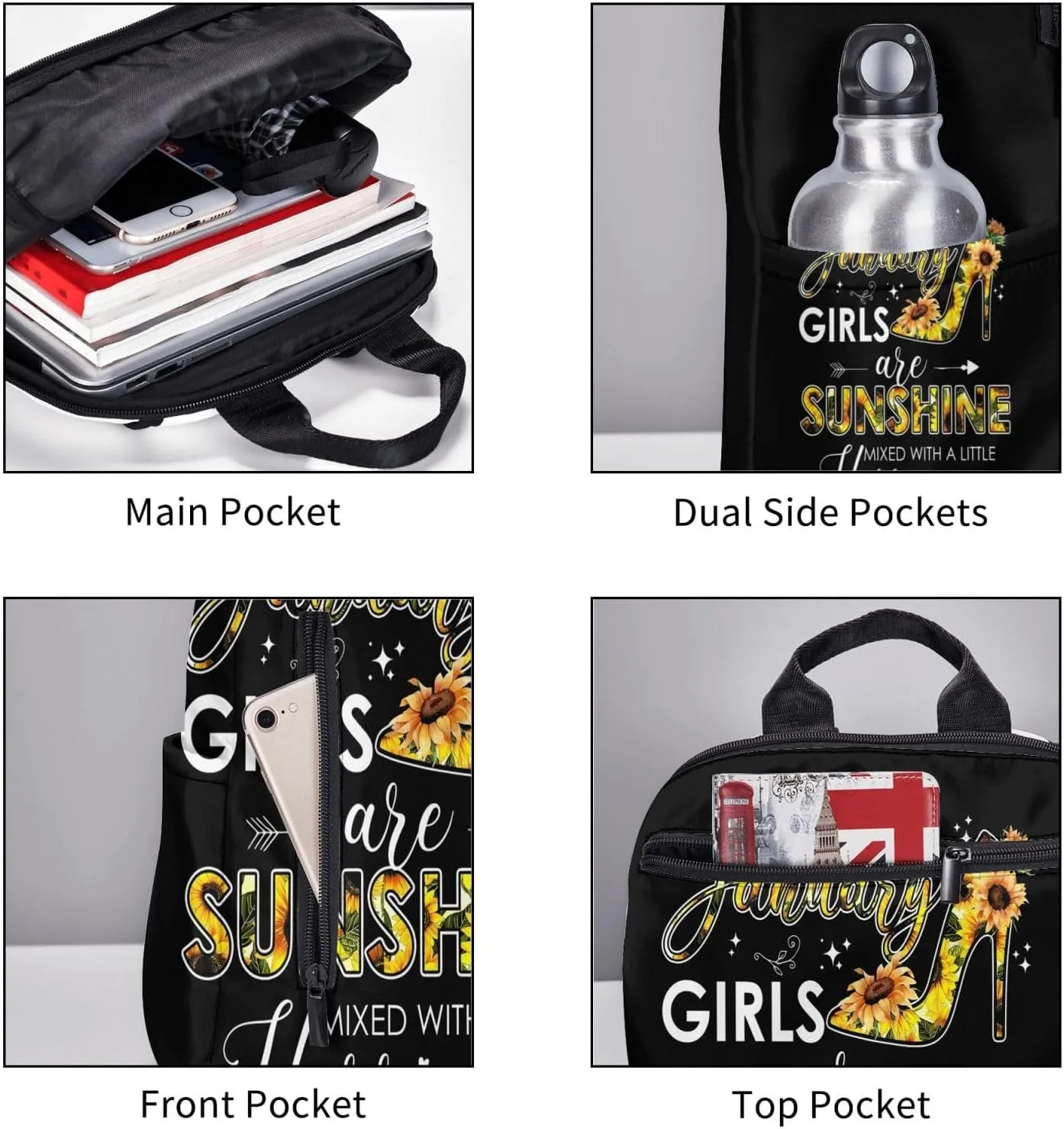 December Womens Are Sunshine Mixed With A Little Hurricane Casual Backpacks Large Capacity Laptop Backpack Sports Rucksack Travel Daypack Adjustable Shoulder Strap Work Bag for Camping