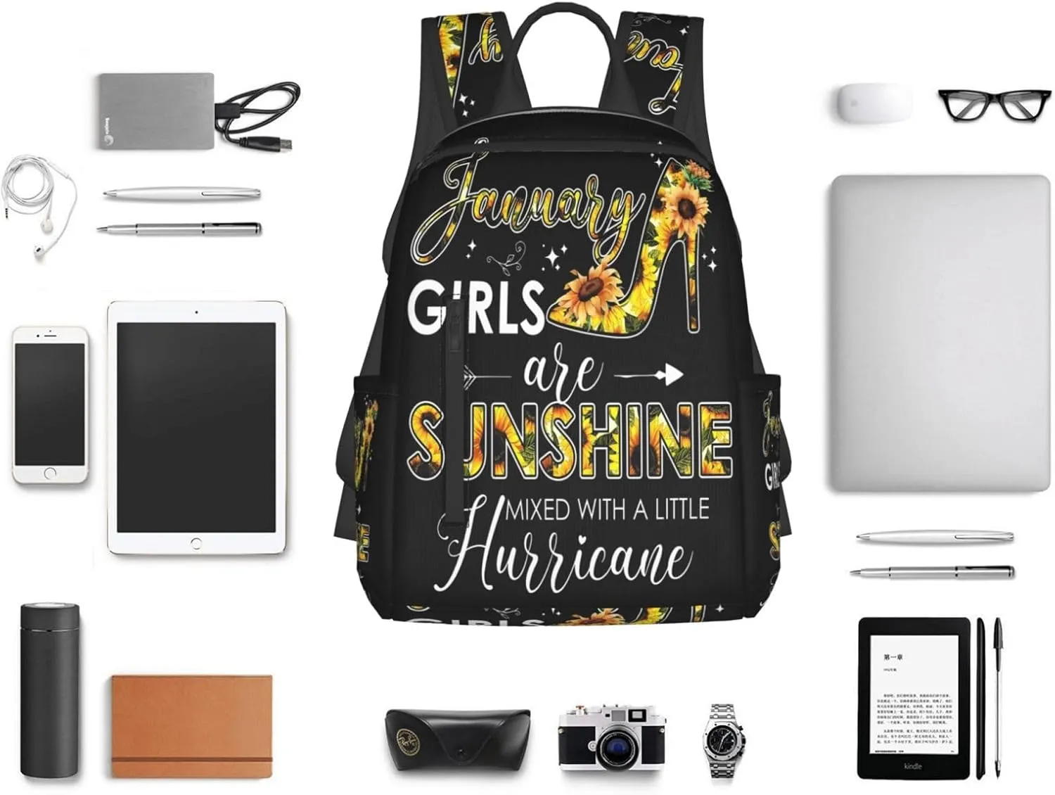 December Womens Are Sunshine Mixed With A Little Hurricane Casual Backpacks Large Capacity Laptop Backpack Sports Rucksack Travel Daypack Adjustable Shoulder Strap Work Bag for Camping