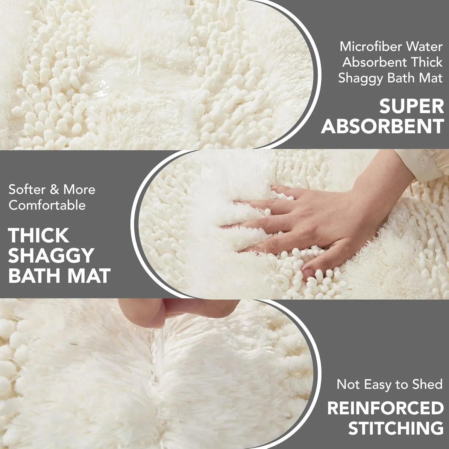Deconovo Bath Mat, Designed Toilet Rugs U Shaped, Extra Soft Plush Bath Bathroom Rug, Absorbent Bath Mat，Bathroom Rugs Non Slip Washable, Thick Contour Bath Rugs (20 x 24, Ivory White)