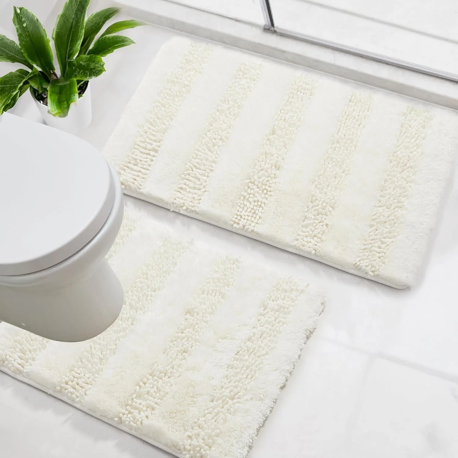 Deconovo Bath Mat, Designed Toilet Rugs U Shaped, Extra Soft Plush Bath Bathroom Rug, Absorbent Bath Mat，Bathroom Rugs Non Slip Washable, Thick Contour Bath Rugs (20 x 24, Ivory White)