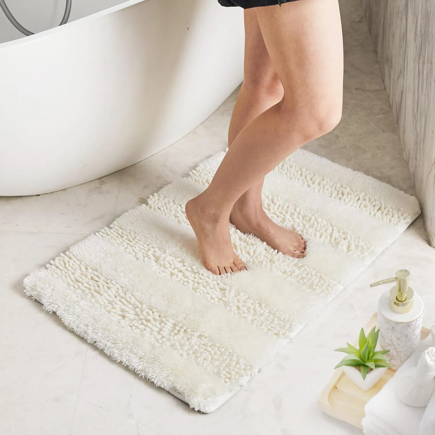 Deconovo Bath Mat, Designed Toilet Rugs U Shaped, Extra Soft Plush Bath Bathroom Rug, Absorbent Bath Mat，Bathroom Rugs Non Slip Washable, Thick Contour Bath Rugs (20 x 24, Ivory White)