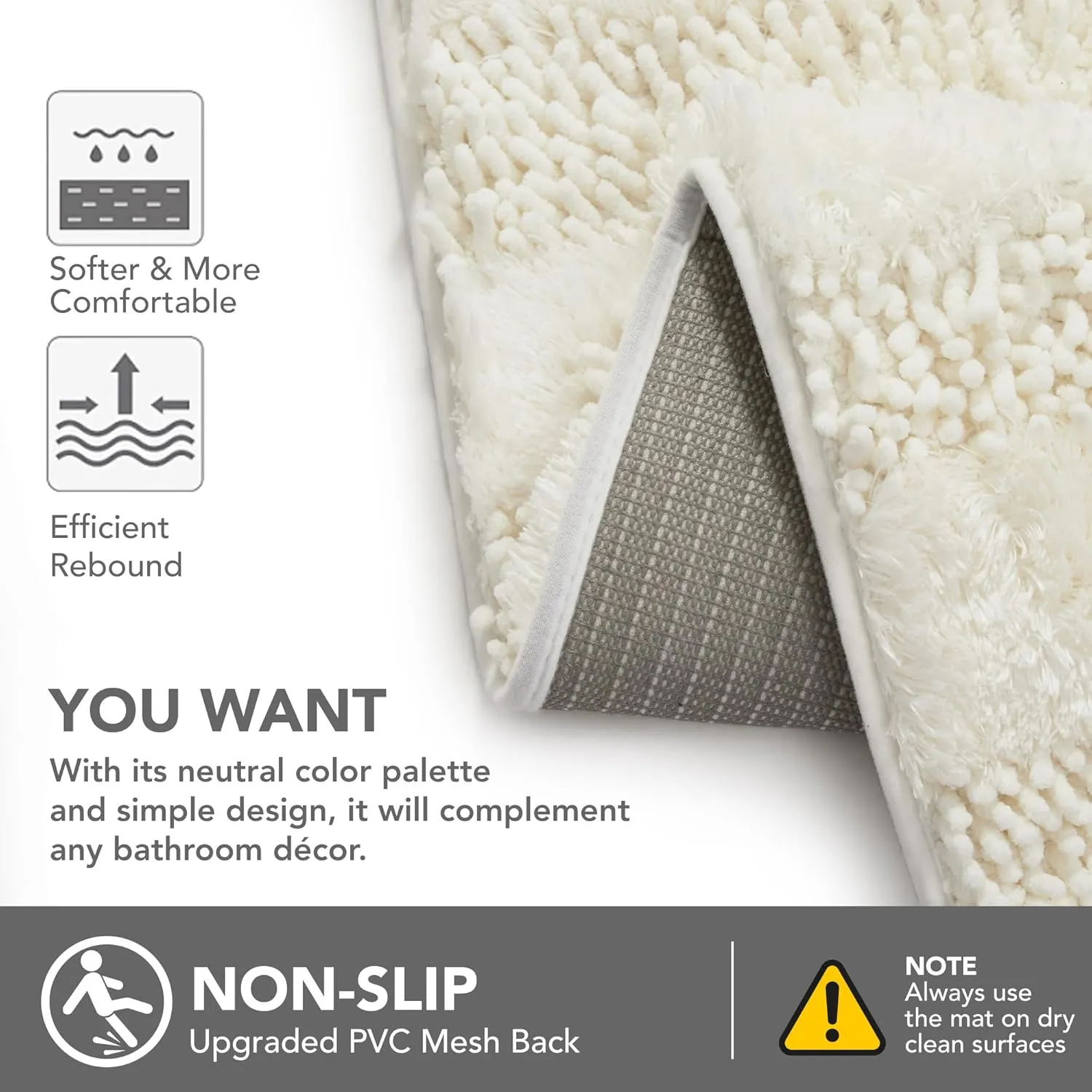 Deconovo Bath Mat, Designed Toilet Rugs U Shaped, Extra Soft Plush Bath Bathroom Rug, Absorbent Bath Mat，Bathroom Rugs Non Slip Washable, Thick Contour Bath Rugs (20 x 24, Ivory White)