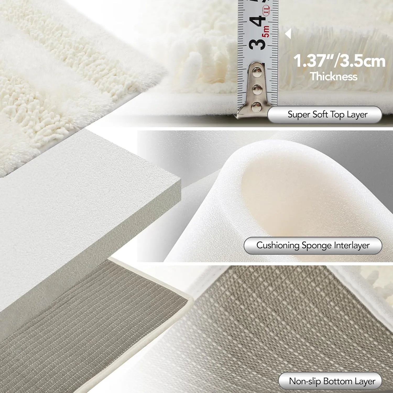Deconovo Bath Mat, Designed Toilet Rugs U Shaped, Extra Soft Plush Bath Bathroom Rug, Absorbent Bath Mat，Bathroom Rugs Non Slip Washable, Thick Contour Bath Rugs (20 x 24, Ivory White)