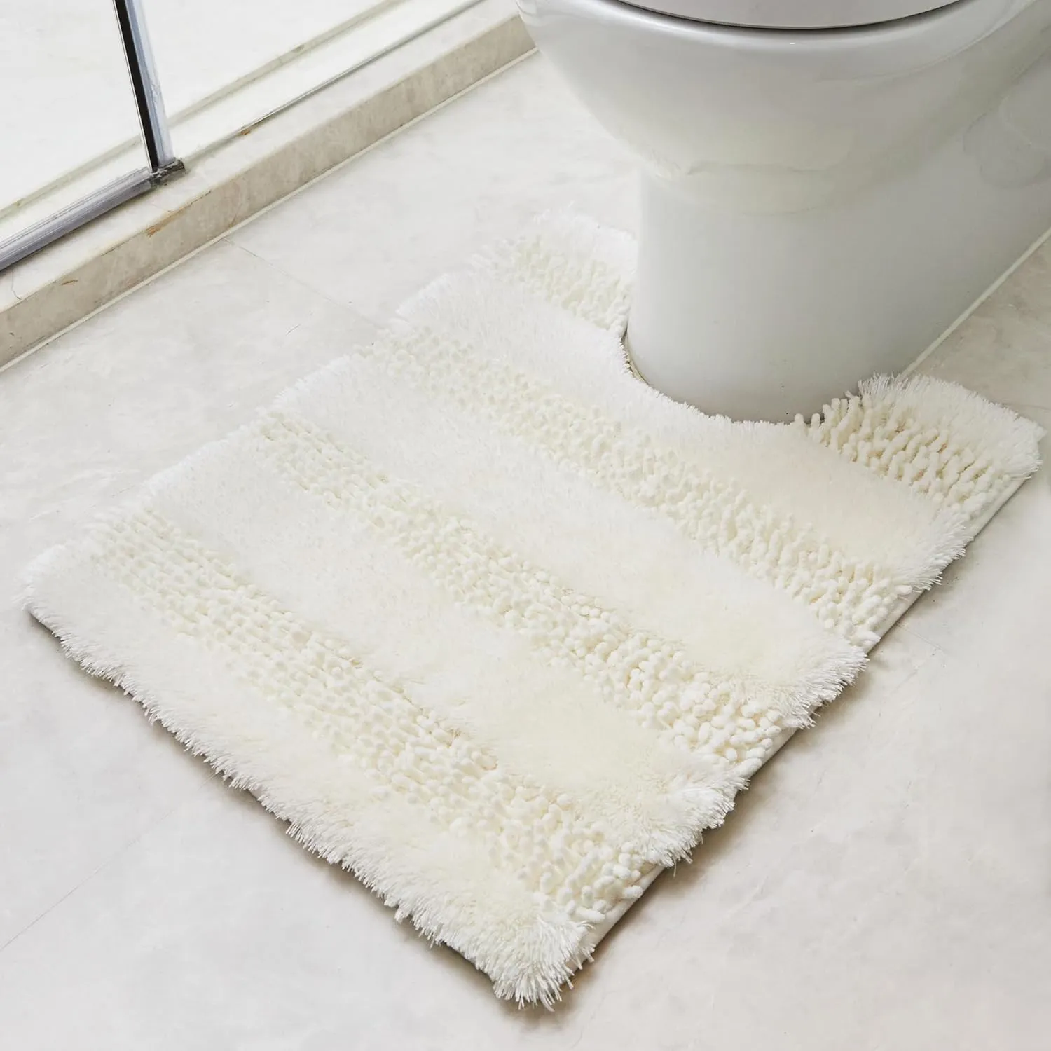 Deconovo Bath Mat, Designed Toilet Rugs U Shaped, Extra Soft Plush Bath Bathroom Rug, Absorbent Bath Mat，Bathroom Rugs Non Slip Washable, Thick Contour Bath Rugs (20 x 24, Ivory White)