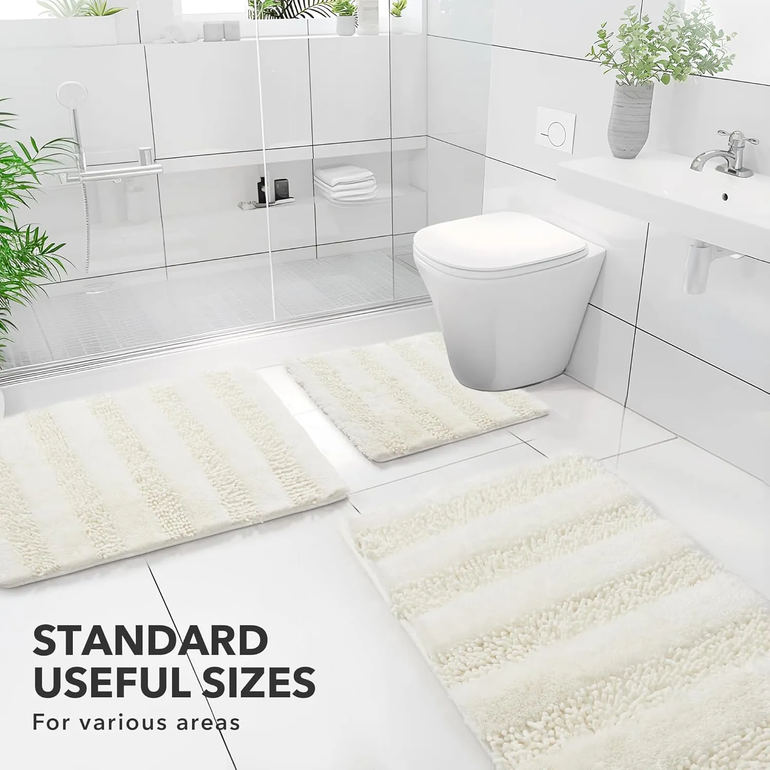 Deconovo Bath Mat, Designed Toilet Rugs U Shaped, Extra Soft Plush Bath Bathroom Rug, Absorbent Bath Mat，Bathroom Rugs Non Slip Washable, Thick Contour Bath Rugs (20 x 24, Ivory White)