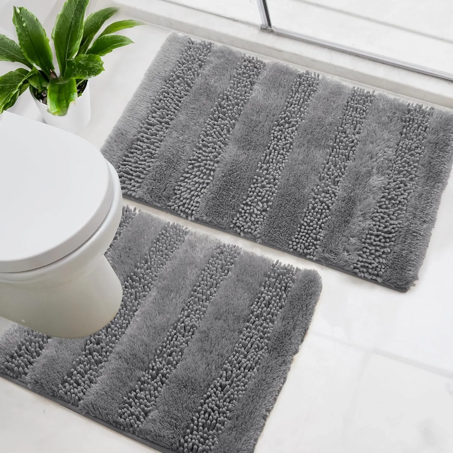 Deconovo Grey Bath Mat - Toilet Rugs U Shaped, Extra Soft Plush Bathroom Rug for Bathroom Floor, Absorbent Bath Mat，Bathroom Rugs Non Slip Washable, Thick Contour Bath Rugs, 20 x 24
