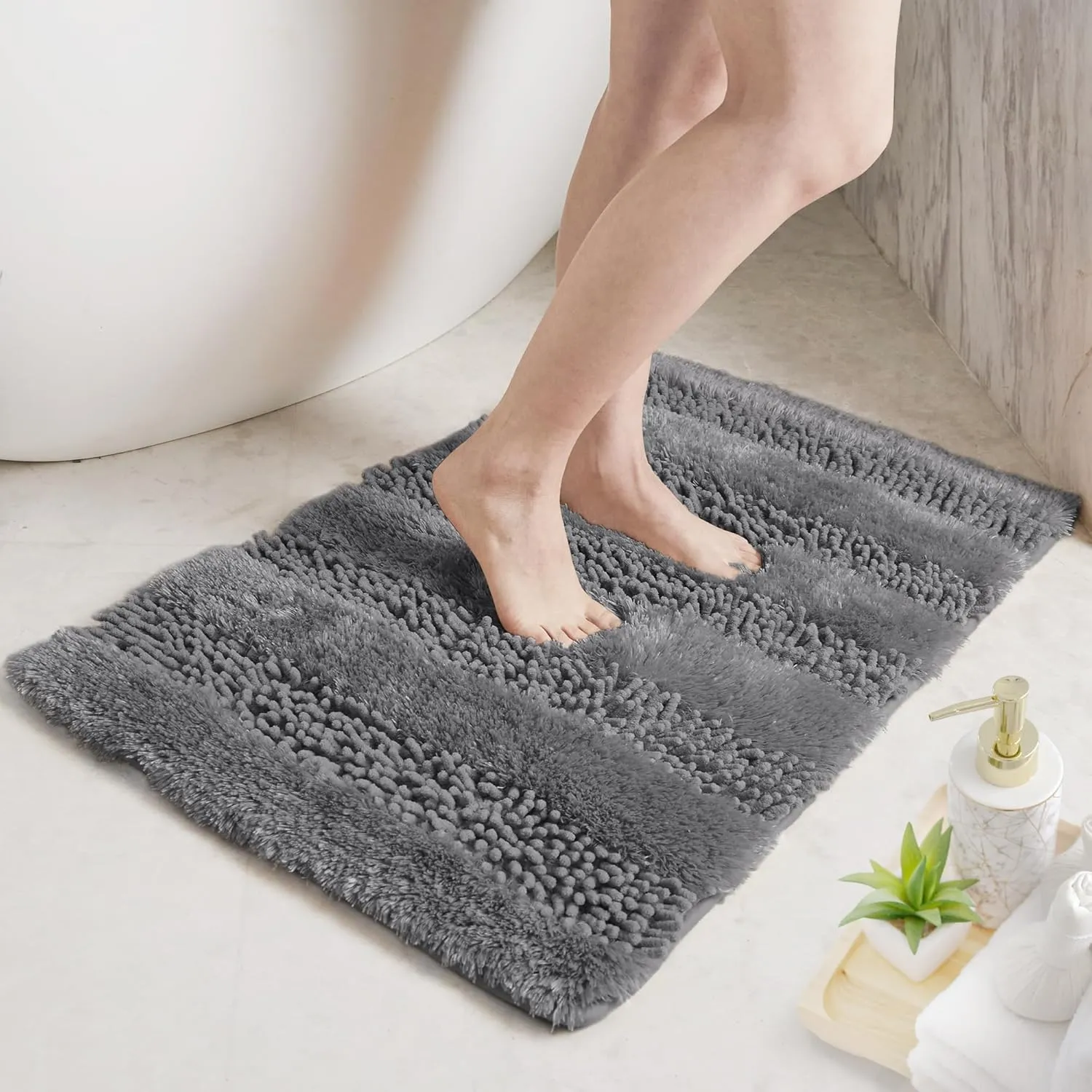 Deconovo Grey Bath Mat - Toilet Rugs U Shaped, Extra Soft Plush Bathroom Rug for Bathroom Floor, Absorbent Bath Mat，Bathroom Rugs Non Slip Washable, Thick Contour Bath Rugs, 20 x 24