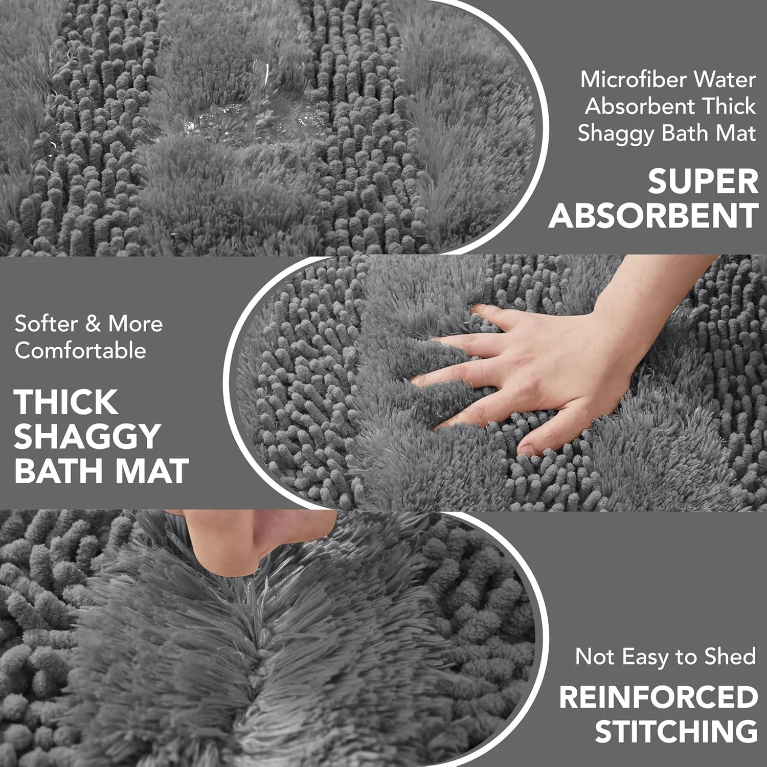 Deconovo Grey Bath Mat - Toilet Rugs U Shaped, Extra Soft Plush Bathroom Rug for Bathroom Floor, Absorbent Bath Mat，Bathroom Rugs Non Slip Washable, Thick Contour Bath Rugs, 20 x 24