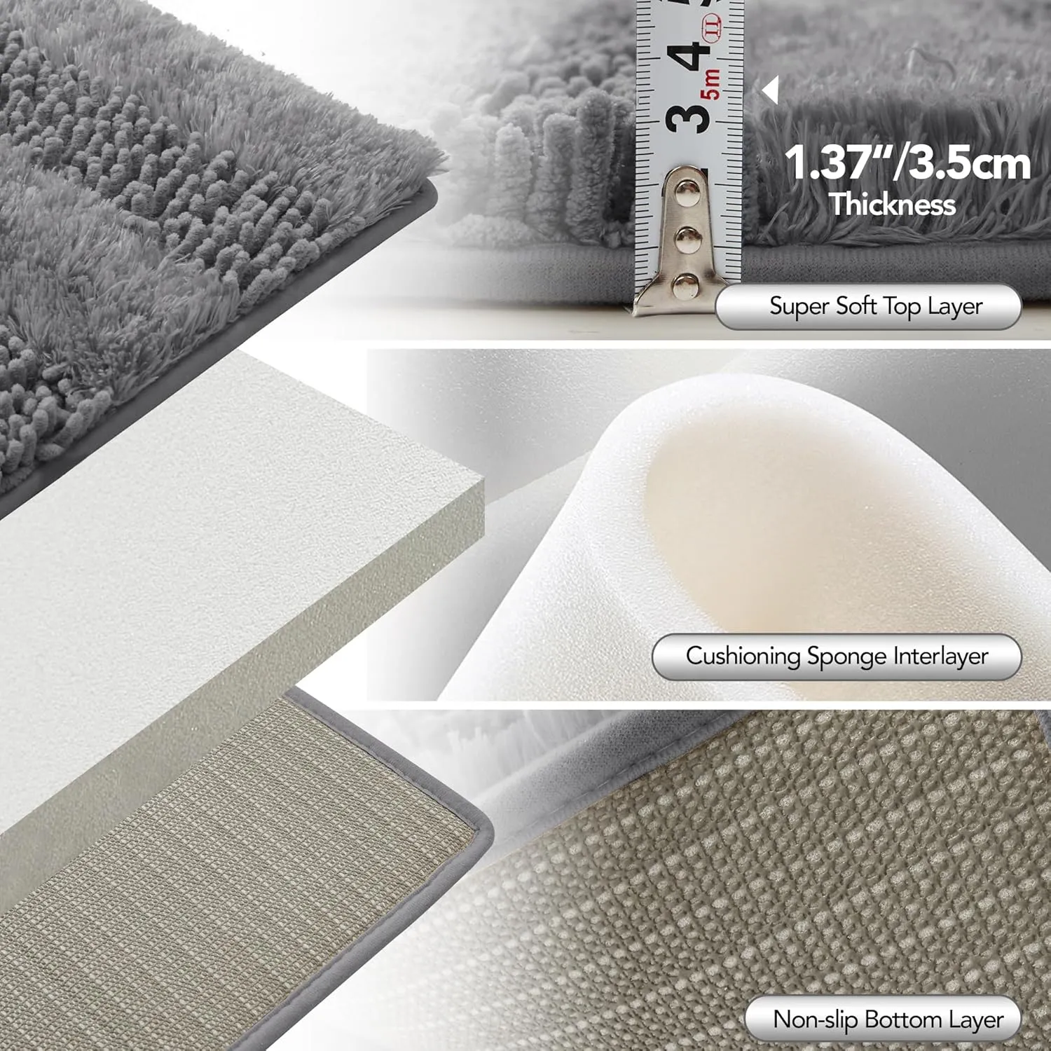 Deconovo Grey Bath Mat - Toilet Rugs U Shaped, Extra Soft Plush Bathroom Rug for Bathroom Floor, Absorbent Bath Mat，Bathroom Rugs Non Slip Washable, Thick Contour Bath Rugs, 20 x 24