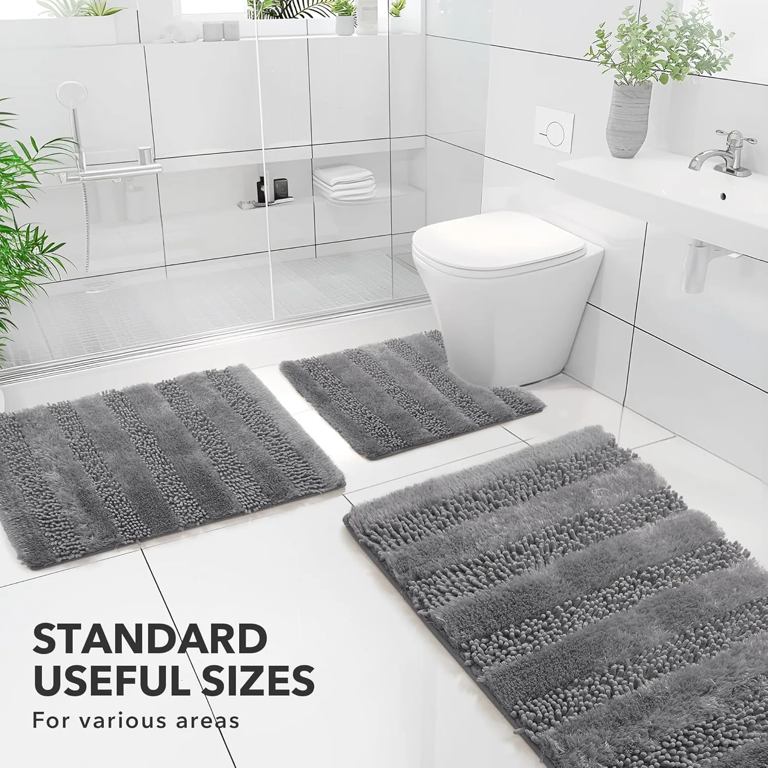 Deconovo Grey Bath Mat - Toilet Rugs U Shaped, Extra Soft Plush Bathroom Rug for Bathroom Floor, Absorbent Bath Mat，Bathroom Rugs Non Slip Washable, Thick Contour Bath Rugs, 20 x 24
